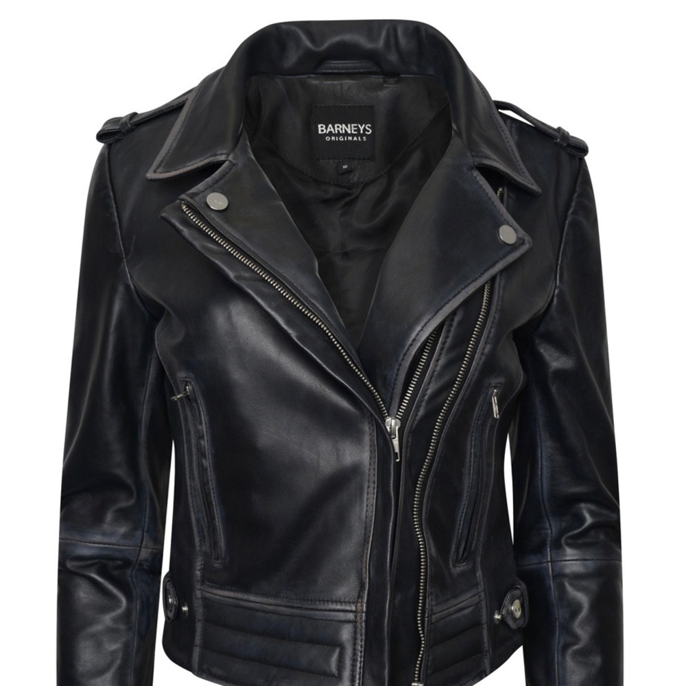 Women's Black Leather Moto Jacket